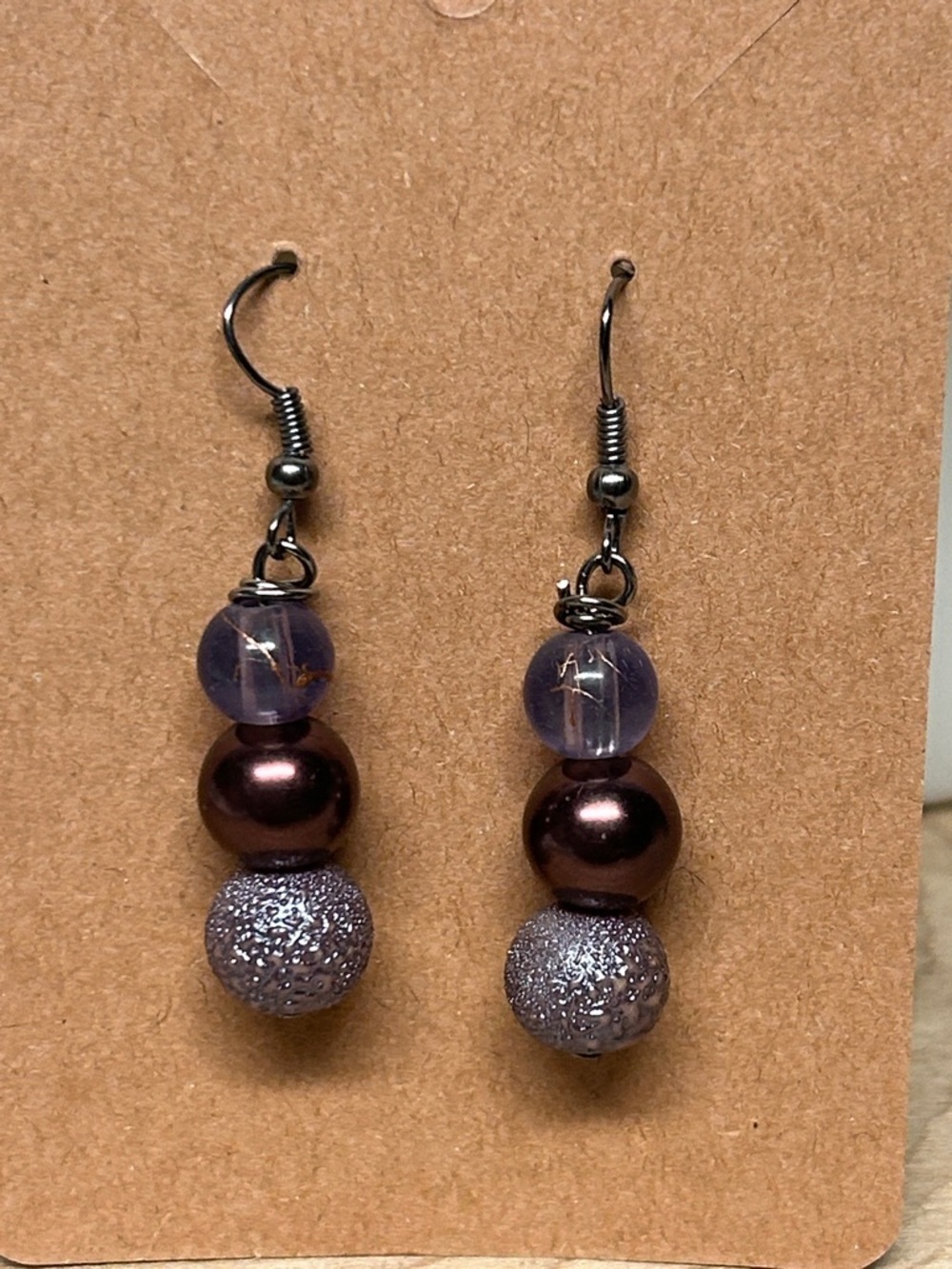Hand Crafted Lavender and Plum Bead Drop Earrings - Women Jewelry